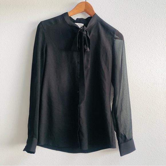 Storee Black Sheer Long Sleeves Button-Up Blouse Small - Picture 7 of 9
